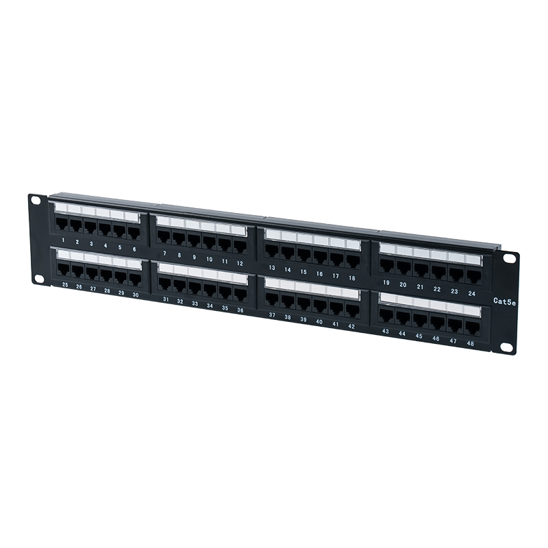 Cat5e 19-inch 2U obtentu 48-Portus Patch Panel (Dual-proposito IDC; cum plastic cardboard inserta) SP-3204D48-C5E