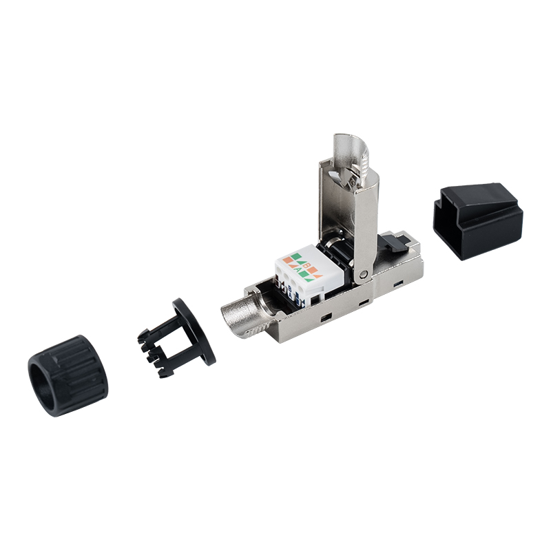 Cat7 Shielded Toolless RJ45 Connector (cum plastic pileis in capite et nuces plasticae in cauda) RJ-G50S-2-C7 Cat7 Shielded Toolless RJ45 Connector (cum plastic pileis in capite et nuces plasticae in cauda) RJ-G50S-2-C7