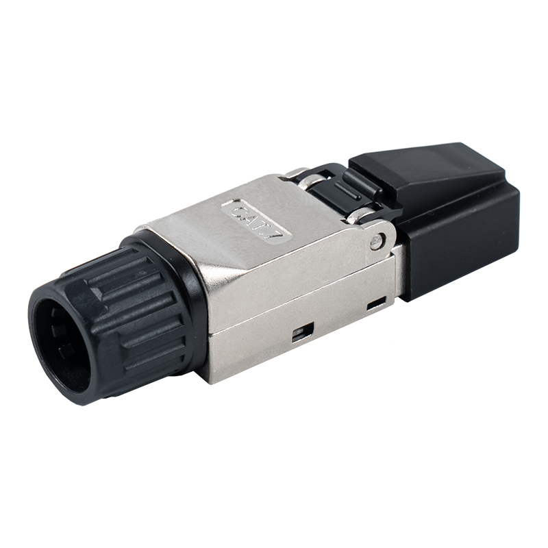 Cat7 Shielded Toolless RJ45 Connector (cum plastic pileis in capite et nuces plasticae in cauda) RJ-G50S-2-C7